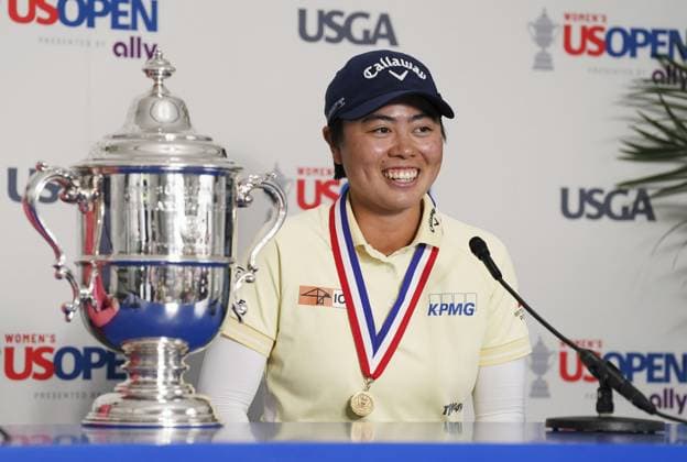 Golf: U.S. Women s Open Yuka Saso of Japan speaks at a press conference, PK, Pressekonferenz after winning the U.S. Women s Open golf tournament at Lancaster Country Club in Lancaster, Pennsylvania, on June 2, 2024.  A14AA0002952349P