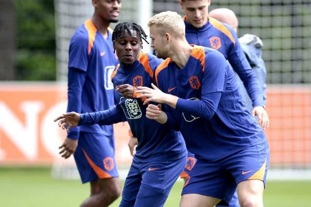ZEIST - Jeremie Frimpong, Matthijs de Ligt during a training session of the Dutch national team, Nationalteam at the KNVB Campus on June 3, 2024 in Zeist, the Netherlands. The Dutch national team is preparing for the European Football Championship in Germany. ANP JEROEN PUTMANS UEFA EURO, EM, Europameisterschaft,Fussball 2024 Germany 2024 xVIxANPxSportx xxANPxIVx 500234922 originalFilename: 500234922.jpg