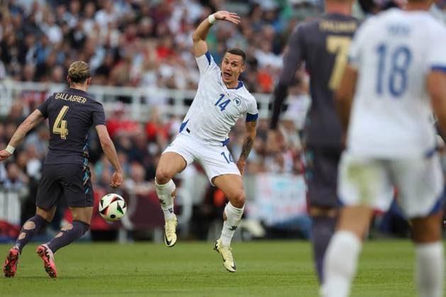 England v Bosnia & Herzegovina 3 June 2024, Newcastle - International Football Friendly - England v Bosnia & Herzegovina - Dario Saric of Bosnia & Herzegovina - Photo: Mark Leech Offside. Newcastle UK Copyright: xMarkxLeechx xOffsidexOffside