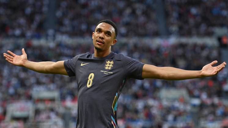 NEWCASTLE UPON TYNE, ENGLAND - JUNE 3: Trent Alexander-Arnold of England celebrates after scoring goal (2-0) during the International Friendly, Länderspiel, Nationalmannschaft match between England and Bosnia & Herzegovina at St James Park on June 3, 2024 in Newcastle upon Tyne, England. (Photo by Will Palmer SPP) (Will Palmer SPP) Copyright: xWillxPalmer SPPx spp-en-WiPa-RC4_WPA_ENGxBOS_03jun2024_SP-9095
