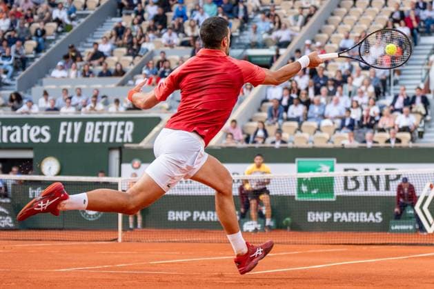 2024-06-03 2024 French Open Day 9 PARIS, FRANCE - JUNE 3: Novak Djokovic of Serbia in action against Francisco Cerundolo of Argentina in the Men s Singles fourth round match during Day 9 of the 2024 French Open at Roland Garros on June 3, 2024 in Paris, France. (Photo by Marleen Fouchier BSR Agency) Paris France Content not available for redistribution in The Netherlands directly or indirectly through any third parties. Copyright: xBSRxAgencyx