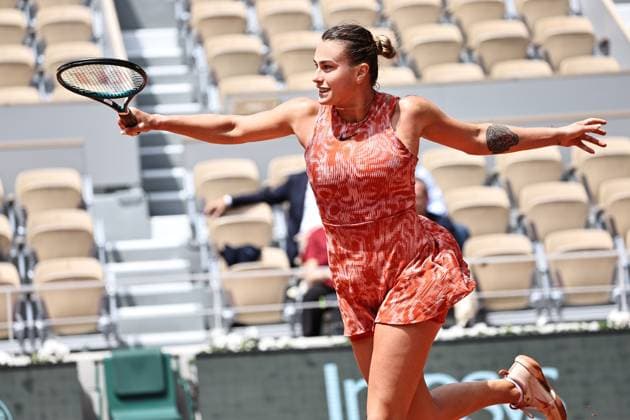 Aryna Sabalenka, BLR, during fourth round of 2024 French Open at Roland Garros, Paris, 03 06 2024; -