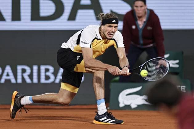 Tennis: French Open Alexander Zverev of Germany plays against Holger Rune of Denmark in a men s singles fourth-round match at the French Open tennis tournament in Paris on June 3, 2024.  A14AA0002956617P