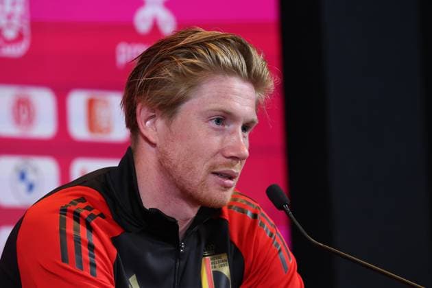 Belgium s Kevin De Bruyne pictured during a press conference, PK, Pressekonferenz of Belgian national soccer team Red Devils, at the Royal Belgian Football Association s training center in Tubize, Tuesday 04 June 2024. Tomorrow the Red Devils are playing a friendly game against Montenegro, in preparation of the upcoming Euro 2024 European Championships in Germany. VIRGINIExLEFOUR  x93935670x