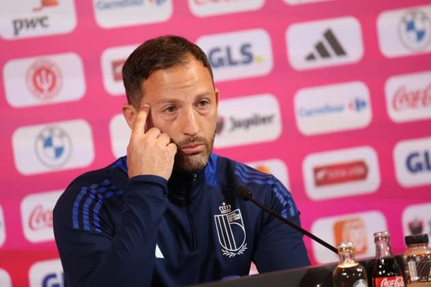 Belgium s head coach Domenico Tedesco pictured during a press conference, PK, Pressekonferenz of Belgian national soccer team Red Devils, at the Royal Belgian Football Association s training center in Tubize, Tuesday 04 June 2024. Tomorrow the Red Devils are playing a friendly game against Montenegro, in preparation of the upcoming Euro 2024 European Championships in Germany. VIRGINIExLEFOUR  x93936233x