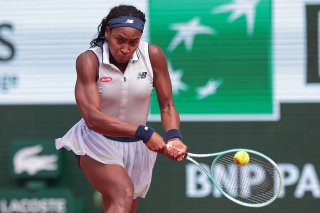 4th June 2024; Roland Garros, Paris, France; 2024 French Open Tennis tournament, Day 10; Coco Gauff (USA) on her backhand against Ons Jabeur (TUN)  ActionPlus12650735 JonxBromley