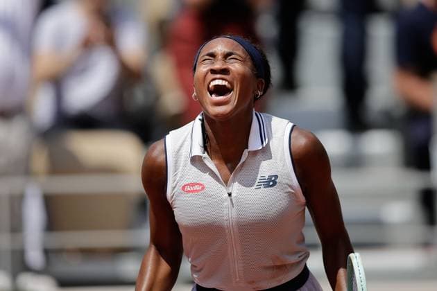 04.06.2024, Tennis, French Open 2024 Roland-Garros, FRA, Paris, Women™s Singles Court Philippe-Chatrier - QUARTERFINALS Bild: v. li. Coco Gauff (USA) jubelt, schreit vor freude Copyright: HMBxMedia AntonioxBorga