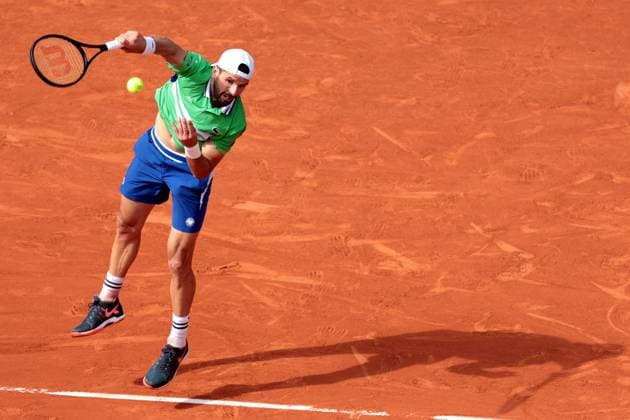 4th June 2024; Roland Garros, Paris, France; 2024 French Open Tennis tournament, Day 10; Grigor Dimitrov (BUL) serves to Jannik Sinner (ITA)  ActionPlus12650772 JonxBromley