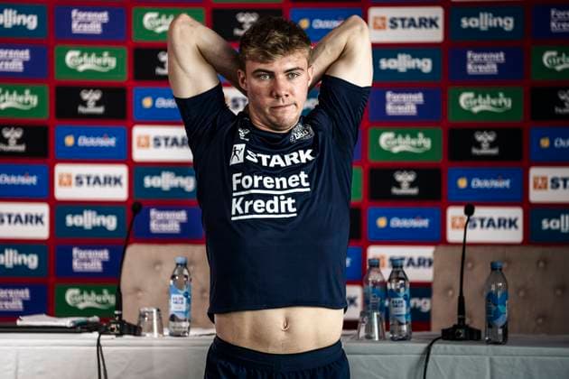 Rasmus Hoejlund during the press conference, PK, Pressekonferenz with the football national team, Nationalteam in Helsingoer Tuesday the 4th of June 2024. Denmark is going to play in group C in the EM 2024 finals. (Photo: Thomas Traasdahl Scanpix 2024) , Elsinore Denmark Copyright: ThomasxTraasdahl RitzauScanpix ThomasxTraasdahlx spdk20240604-165048-L