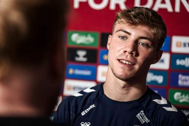 Rasmus Hoejlund at the press conference, PK, Pressekonferenz with the football national team, Nationalteam in Helsingoer on Tuesday, June 4, 2024. Denmark will play in Group C at the EM 2024 finals. (Photo: Thomas Traasdahl Scanpix 2024) , Elsinore Denmark Copyright: ThomasxTraasdahl RitzauScanpix ThomasxTraasdahlx spdk20240604-165015-L