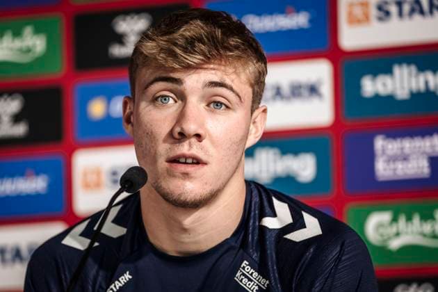 Rasmus Hoejlund at the press conference, PK, Pressekonferenz with the football national team, Nationalteam in Helsingoer on Tuesday, June 4, 2024. Denmark will play in Group C at the EM 2024 finals. (Photo: Thomas Traasdahl Scanpix 2024) , Elsinore Denmark Copyright: ThomasxTraasdahl RitzauScanpix ThomasxTraasdahlx spdk20240604-163634-L
