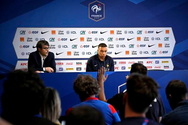 CP DES BLEUS PHOTOPQR L EST REPUBLICAIN Alexandre MARCHI ; METZ ; 04 06 2024 ; - EQUIPE DE FRANCE DE FOOTBALL - EURO 2024 - MATCH DE PREPARATION - CONFERENCE DE PRESSE. Stade Saint-Symphorien, Metz 4 juin 2024. Kylian MBAPPE pendant la conférence de presse revient sur sa signature au Real Madrid. PHOTO Alexandre MARCHI. Metz, France, june 4th 2024 press conference, PK, Pressekonferenz of France national team, Nationalteam before its preparation match for euro 2024 METZ Moselle France  Copyright: xPHOTOPQR L ESTxREPUBLICAIN MAXPPxAlexandrexMARCHIx 20240604NCY7761 20240604NCY7761
