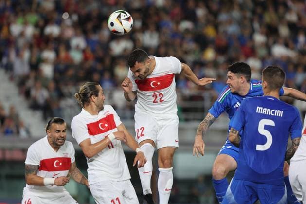 UEFA EUROPEAN FRIENDLY MATCH ITALY VS TURKEY IN BOLOGNA Bologna, Italy 4.06.2024: Yusuf YazÄ±cÄ± of Turky, Kaan Ayhan of Turky during Uefa European friendly football match Italy vs Turkey at Stadio Renato Dall™Ara in Bologna. BOLOGNA DALL ARA italy italy Copyright: xmarcoxiacobucci