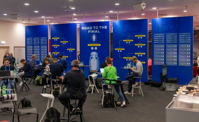 30.05.2024, Fussball Europameisterschaft 2024, Das EM-Stadion München Fußball Arena, so heisst die Allianz-Arena München während der EM, Presseraum nach der PK.