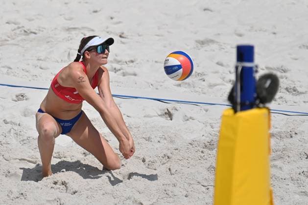 Czech Kylie Neuschafer in action during the Volleyball World Beach Pro Tour category Elite 2024 match Kylie Neuschafer and Marketa Svozilova of CZE vs. Terese Cannon and Megan Kraft of USA in Ostrava, Czech Republic, June 5, 2024. (CTKxPhoto JaroslavxOzana) CTKPhotoP2024060506323  CTKPhotoP2024060506323