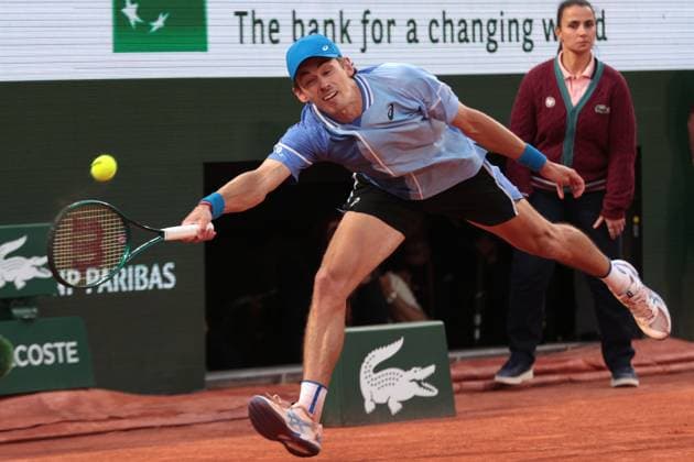 5th June 2024; Roland Garros, Paris, France; 2024 French Open Tennis tournament, Day 11; Alex de Minaur (AUS) on the forehand during the match against Alexander Zverev (GER)  ActionPlus12651106 JonxBromley