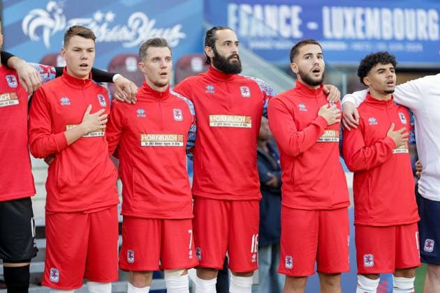 Jayson Videira (Luxemburg 11), Chris Philipps (Luxemburg 7), Vahid Selimovic (Luxemburg 16), Sofiane Ikene (Luxemburg 4), Aiman Dardari (Luxemburg 17 - Michael Goncalves Pinto) Fussball, Saison 20223-2024, Freundschaftsspiel, Länderspiel 05.06.2024 Nationalmannschaft Frankreich - Luxemburg (France vs Luxembourg) Stade Saint-Symphorien, Metz