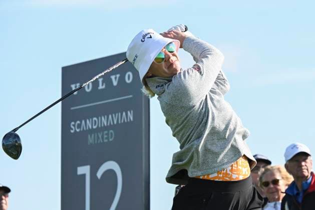 HELSINGBORG, SVERIGE 20240606 Sveriges Madelene Sagström slar ut pa hal 12 under Volvo Scandinavian Mixed pa Vasatorps golfbana utanför Helsingborg. HELSINGBORG SVERIGE x10030x