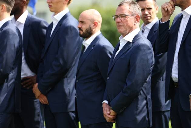 SOCCER - UEFA EURO, EM, Europameisterschaft,Fussball 2024 VIENNA,AUSTRIA,06.JUN.24 - SOCCER - UEFA European Championship, EM, Europameisterschaft preview, farewell ceremony OEFB Team. Image shows assistant coach Onur Cinel and head coach Ralf Rangnick (AUT).  GEPAxpictures xArminxRauthner