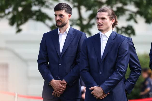 SOCCER - UEFA EURO, EM, Europameisterschaft,Fussball 2024 VIENNA,AUSTRIA,06.JUN.24 - SOCCER - UEFA European Championship, EM, Europameisterschaft preview, farewell ceremony OEFB Team. Image shows Florian Grillitsch and Marcel Sabitzer (AUT).  GEPAxpictures xArminxRauthner