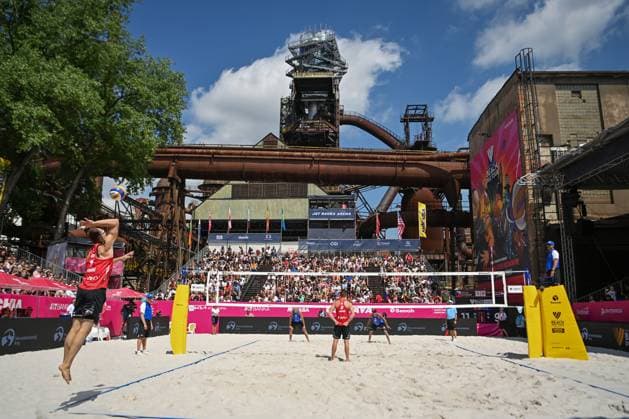 Ondrej Perusic of Czech Republic, left, in action during the Pro Tour Ostrava match Ondrej Perusic and David Schweiner of Czech Republic vs Steven van de Velde and Matthew Immers of Netherlands, Ostrava, Czech Republic, June 6, 2024. (CTKxPhoto JaroslavxOzana) CTKPhotoP2024060603677  CTKPhotoP2024060603677
