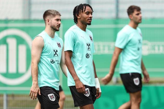 SOCCER - UEFA EURO, EM, Europameisterschaft,Fussball 2024 VIENNA,AUSTRIA,06.JUN.24 - SOCCER - UEFA European Championship, EM, Europameisterschaft preview, OEFB training camp, training. Image shows Romano Schmid and Thierno Ballo (AUT).  GEPAxpictures xArminxRauthner