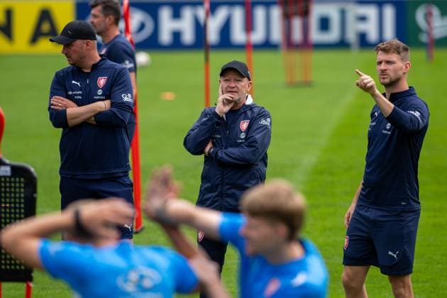 (L-R) Coach assistant Jaroslav Kostl, coach Ivan Hasek and technical team manager Michal Cerny at the Czech national football team s training camp before the European Football Championships in Schladming, Germany, June 6, 2024. (CTKxPhoto VaclavxPancer) CTKPhotoP2024060604346  CTKPhotoP2024060604346