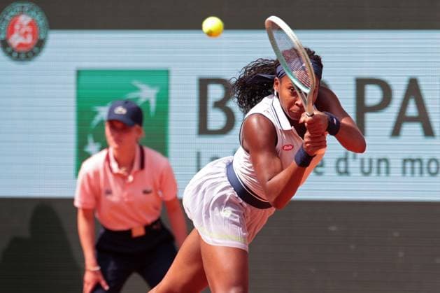 6th June 2024; Roland Garros, Paris, France; 2024 French Open Tennis tournament, Day 12; Coco Gauff (USA) in action in her semi final against Iga Swiatek (POL)  ActionPlus12651336 JonxBromley