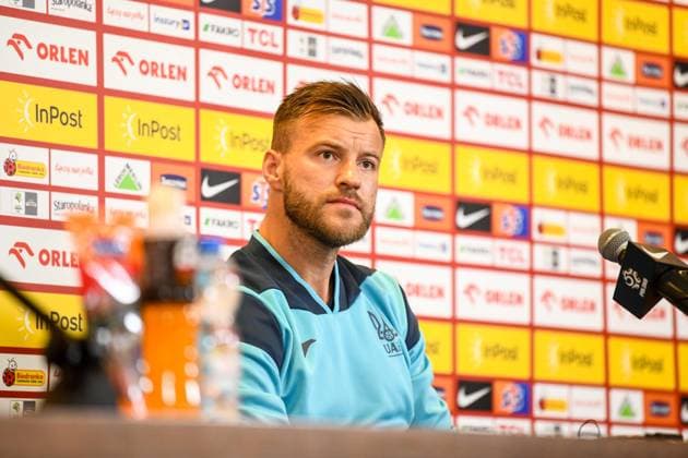 WARSZAWA 06.06.2024 KONFERENCJA PRASOWA REPREZENTACJI UKRAINY PRZED MECZEM POLSKA-UKRAINA--- UKRAINE FOOTBALL national team, Nationalteam press conference, PK, Pressekonferenz IN WARSAW BEFORE THE MATCH POLAND - UKRAINE ANDRIJ JARMOLENKO FOT. JACEK PRONDZYNSKI FOTOPYK NEWSPIX.PL --- Newspix.pl  240606JAC042