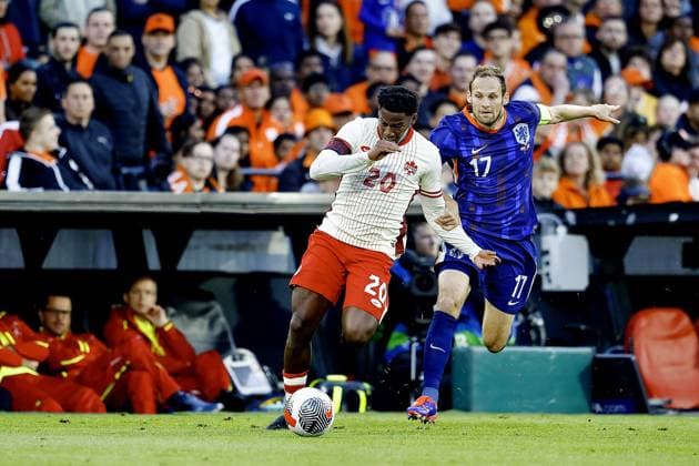 ROTTERDAM, 06-06-2024, Stadium de Kuip, Friendly match between Netherlands and Canada. goalkeeper Netherlands Bart Verbruggen player Netherlands Daley Blind vs player Canada Jonathan David Netherlands - Canada (friendly)  x25432829x Copyright: