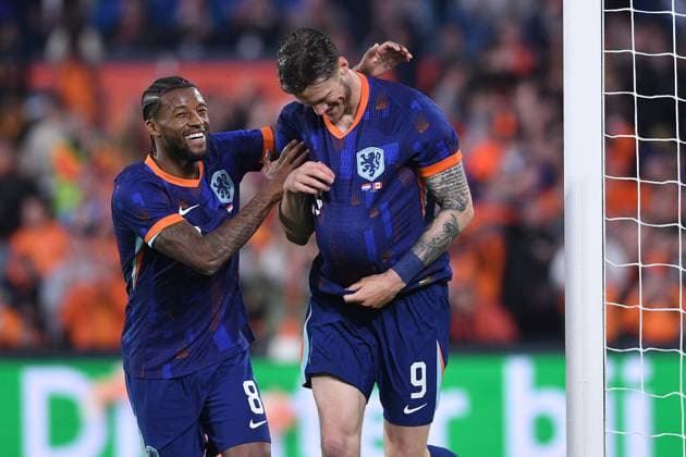 Fußball Länderspiel Niederlande - Kanada am 06.06.2024 im Feyenoord Stadium in Rotterdam Torjubel zum 3:0 durch Wout Weghorst ( Niederlande )