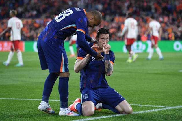 Fußball Länderspiel Niederlande - Kanada am 06.06.2024 im Feyenoord Stadium in Rotterdam Torjubel zum 3:0 durch Wout Weghorst ( Niederlande )