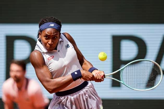 Coco Gauff of United States in action against Iga Swiatek of Poland during the Women™s Single Semi Finals of 2024 French Open - Day 12 at Roland Garros on June 6, 2024 in Paris, France. (Photo by JustPictures) Paris Roland Garros France
