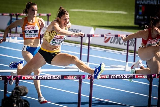 Sport Themen der Woche KW23 Leichtathletik-Europameisterschaften; Rom, 07.06.2024 Carolin SCHÄFER (GER) beim Hürdenlauf im Siebenkampf; Leichtathletik-Europameisterschaften am 07.06.24 im Olympiastadion in Rom, Italien. *** European Athletics Championships Rome, 07 06 2024 Carolin SCHÄFER GER in the hurdles in the heptathlon European Athletics Championships on 07 06 24 at the Olympic Stadium in Rome, Italy Copyright: xBEAUTIFULxSPORTS LeahxKohringx