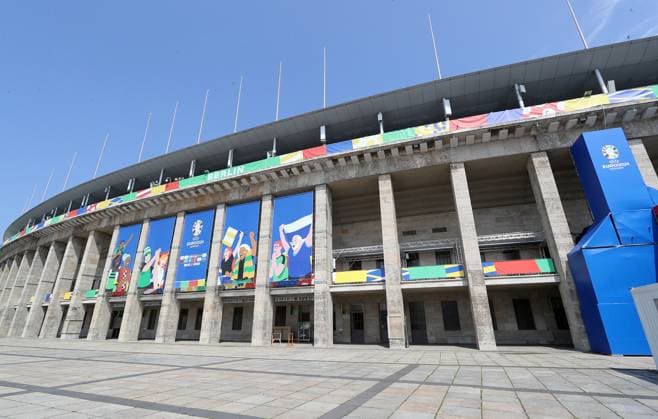 Außenansicht Übersicht Media Day Olympiastadion Berlin in Vorbereitung Fußball Fussball Euro 2024 Europameisterschaft EM Herren Saison 2023 2024 07.06.2024 DFL regulations prohibit any use of photographs as image sequences and or quasi-video