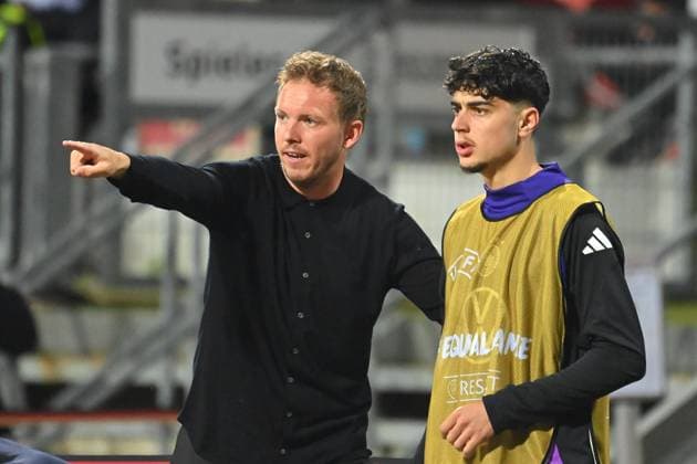 Bundestrainer Julian NAGELSMANN (GER) mit Aleksandar PAVLOVIC (GER) vor Einwechslung.Gestik,gibt Anweisungen. Fussball Laenderspiel Deutschland (GER) - Ukraine (UKR) 0-0 am 03.06.2024, Max Morlock Stadion Nuernberg