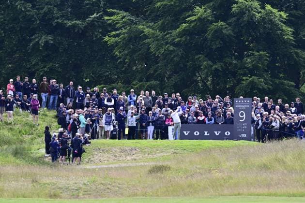 HELSINGBORG, SVERIGE 20240607 Sebastian Söderberg slar ut pa nionde halet under andra dagen av Volvo Car Scandinavian Mixed pa Tournament Course pa Vasatorps Golfklubb utanför Helsingborg. HELSINGBORG SVERIGE x10030x