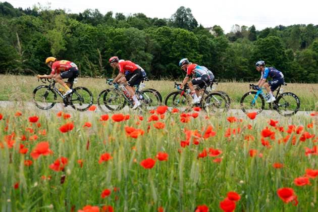 Bilder des Jahres 2024, Sport 06 Juni Sport Themen der Woche KW23 Sport Bilder des Tages Criterium du Dauphine 2024 - stage 6 ALLEVARD, FRANCE - JUNE 07 : Livyns Arjen (BEL) of Lotto Dstny, Gregoire Romain (FRA) of Groupama - FDJ, Fancellu Alessandro (ITA) of Q36.5 Pro Cycling Team, Guernalec Thibault (FRA) of Arkea - B&B Hotels, Hollyman Mason (GBR) of Israel - Premier Tech pictured during stage 6 of the 76th edition of the Criterium du Dauphine 2024 cycling race with start in Hauterives and finish after 173,2 km in Le Collet d Allevard on June 7, 2024 in Allevard, France, 07 06 2024 Allevard France  Copyright: xJanxDexMeuleneirx