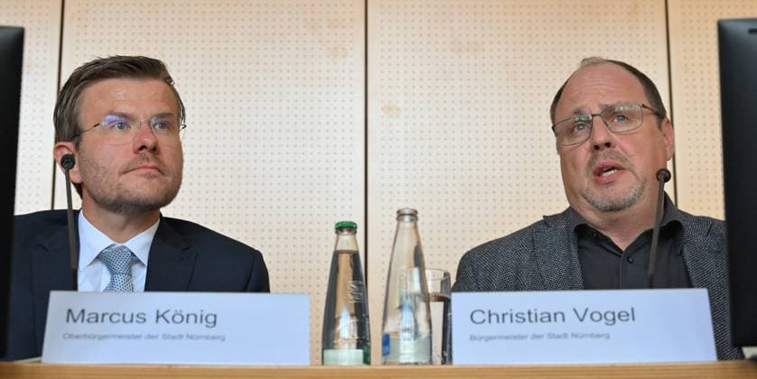 07.06.2024 - Medientermin Pressetermin der Stadt Nürnberg 1. FC Nürnberg FCN - Pressekonferenz Entwicklung des Stadions und des Stadionareals - Max-Morlock-Stadion - - xwoxzix - Marcus König (Oberbürgermeister Stadt Nürnberg ) Christian Vogel ( Bürgermeister Stadt Nürnberg )
