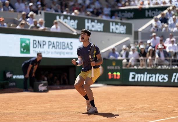 Carlos Alcaraz of Spain celebrates French Open Tennis, Day 13, Tennis, Roland Garros, Paris, France - 07 June 2024  Copyright: xEllaxLing Shutterstockx 14523807u