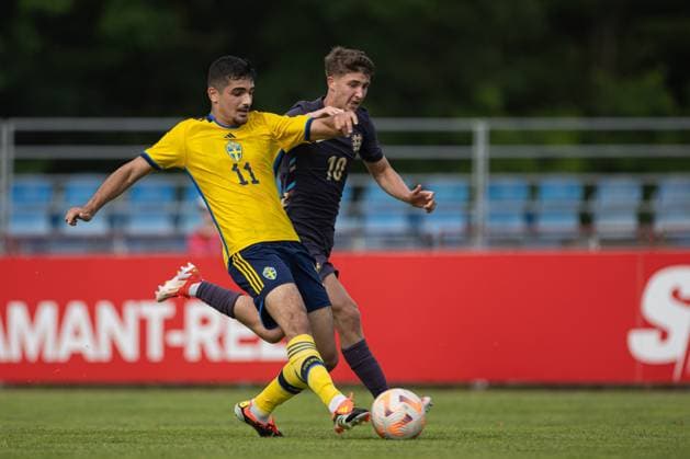 240607 Aimar Sher of Sweden and George Earthy of England of Sweden during the under-21 International Friendly, Länderspiel, Nationalmannschaft football match between Sweden and England on June 7, 2024 in Zagreb. Photo: Nikola Krstic BILDBYRAN COP 307 NK0014 fotboll football soccer fotball träningslandskamp international friendly sverige sweden england bbeng U21, U 21 under-21 Copyright: NIKOLAxKRSTIC BB240607BB873