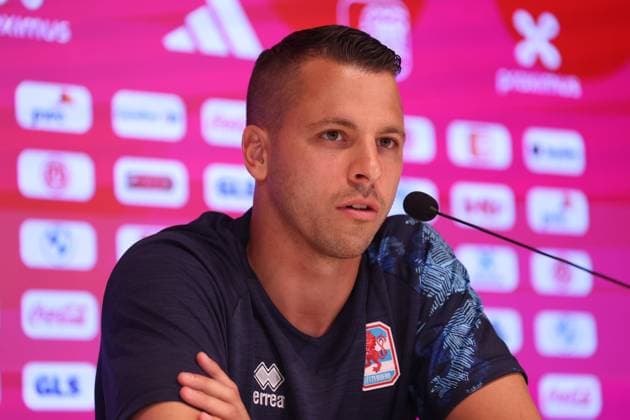 Luxembourg s goalkeeper Anthony Moris pictured during a press conference, PK, Pressekonferenz of the Luxembourg national soccer team, at the King Baudouin stadium in Brussels, Friday 07 June 2024. Luxembourg will play against Belgian national soccer team Red Devils on Saturday in preparation of the Euro 2024 European Championships in Germany. VIRGINIExLEFOUR  x94129872x