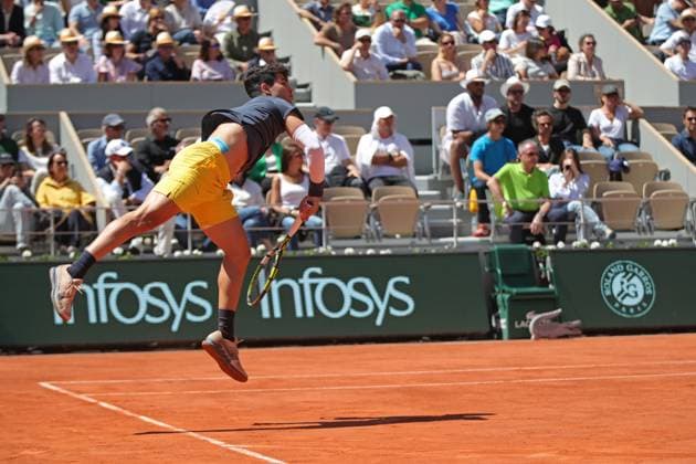 7th June 2024; Roland Garros, Paris, France; 2024 French Open Tennis tournament, Day 13; Carlos Alcaraz (ESP) serves to Jannik Sinner (ITA) mens singles semi-final match  ActionPlus12651482 JonxBromley