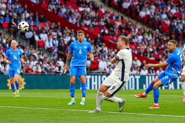 England v Iceland Friendly 07 06 2024. International Harry Kane of England shoots towards the goal during the Friendly match between England and Iceland at Wembley Stadium, London, England on 7 June 2024. Editorial use only , Copyright: xNigelxKeenex PSI-19807-0014