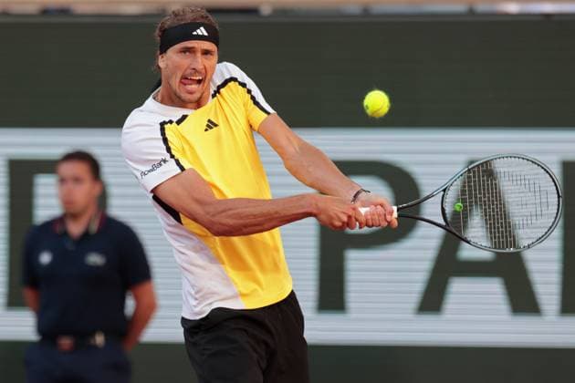 7th June 2024; Roland Garros, Paris, France; 2024 French Open Tennis tournament, Day 13; Alexander Zverev (GER) in action during the mens singles semi final against Casper Ruud (NOR)  ActionPlus12651619 JonxBromley