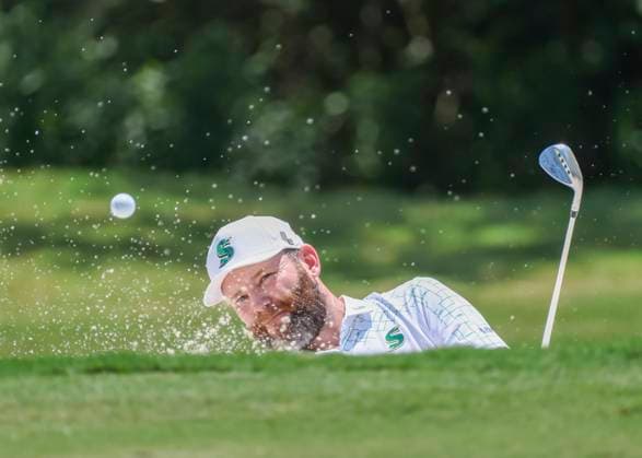 HUMBLE, TX - JUNE 07: Branden Grace (RSA) hits his shot out of the trap at 10 during the first round of the LIV Golf Houston tournament on June 7, 2024 at Golf Club of Houston in Humble, Texas (Photo by Leslie Plaza Johnson Icon Sportswire) GOLF: JUN 07 LIV Golf League Houston EDITORIAL USE ONLY Icon2406070011