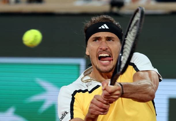 Alexender Zverev of Germany plays against Casper Ruud of Norway during their semi-final match at the French Tennis Open in Roland Garros in Paris, France, on Friday, June 7, 2024. Zverev won 6-2, 2-6, 6-4, 6-2 and qualified for the final.  PAR20240607154 MAYAxVIDON-WHITE