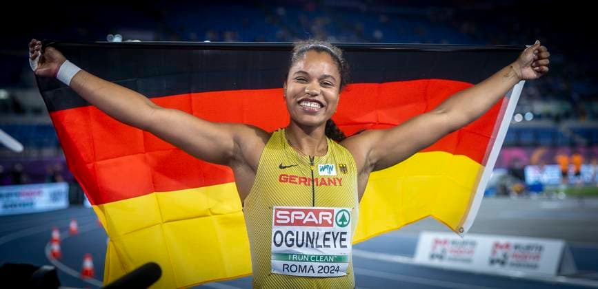 Sport Themen der Woche KW23 Sport Bilder des Tages Leichtathletik-Europameisterschaften; Rom, 07.06.2024 Yemisi OGUNLEYE (GER) erreicht Platz 3 und Bronze im Kugelstoßen; Leichtathletik-Europameisterschaften am 07.06.24 im in Rom, Italien. *** European Athletics Championships Rome, 07 06 2024 Yemisi OGUNLEYE GER achieves 3rd place and bronze in the shot put European Athletics Championships on 07 06 24 in Rome, Italy Copyright: xBEAUTIFULxSPORTS AxelxKohringx