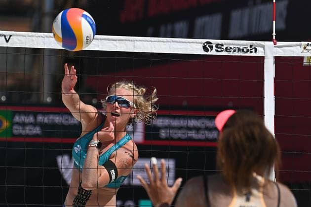 From left Marie-Sara Stochlova (CZE), Ana Patricia Silva Ramos (BRA) in action during the Pro Tour Ostrava match Barbora Hermannova, Marie-Sara Stochlova of Czech Republic vs Ana Patricia Silva Ramos, Eduarda Santos Lisboa (Duda Lisboa) of Brazil in Ostrava, Czech Republic, June 8, 2024. (CTKxPhoto JaroslavxOzana) CTKPhotoP2024060802116  CTKPhotoP2024060802116