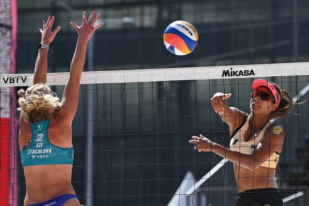 From left Marie-Sara Stochlova (CZE), Ana Patricia Silva Ramos (BRA) in action during the Pro Tour Ostrava match Barbora Hermannova, Marie-Sara Stochlova of Czech Republic vs Ana Patricia Silva Ramos, Eduarda Santos Lisboa (Duda Lisboa) of Brazil in Ostrava, Czech Republic, June 8, 2024. (CTKxPhoto JaroslavxOzana) CTKPhotoP2024060802140  CTKPhotoP2024060802140